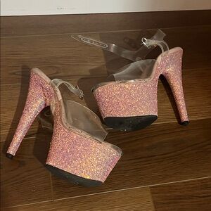 Pleaser Glittery Pink Heels 7” Size 9